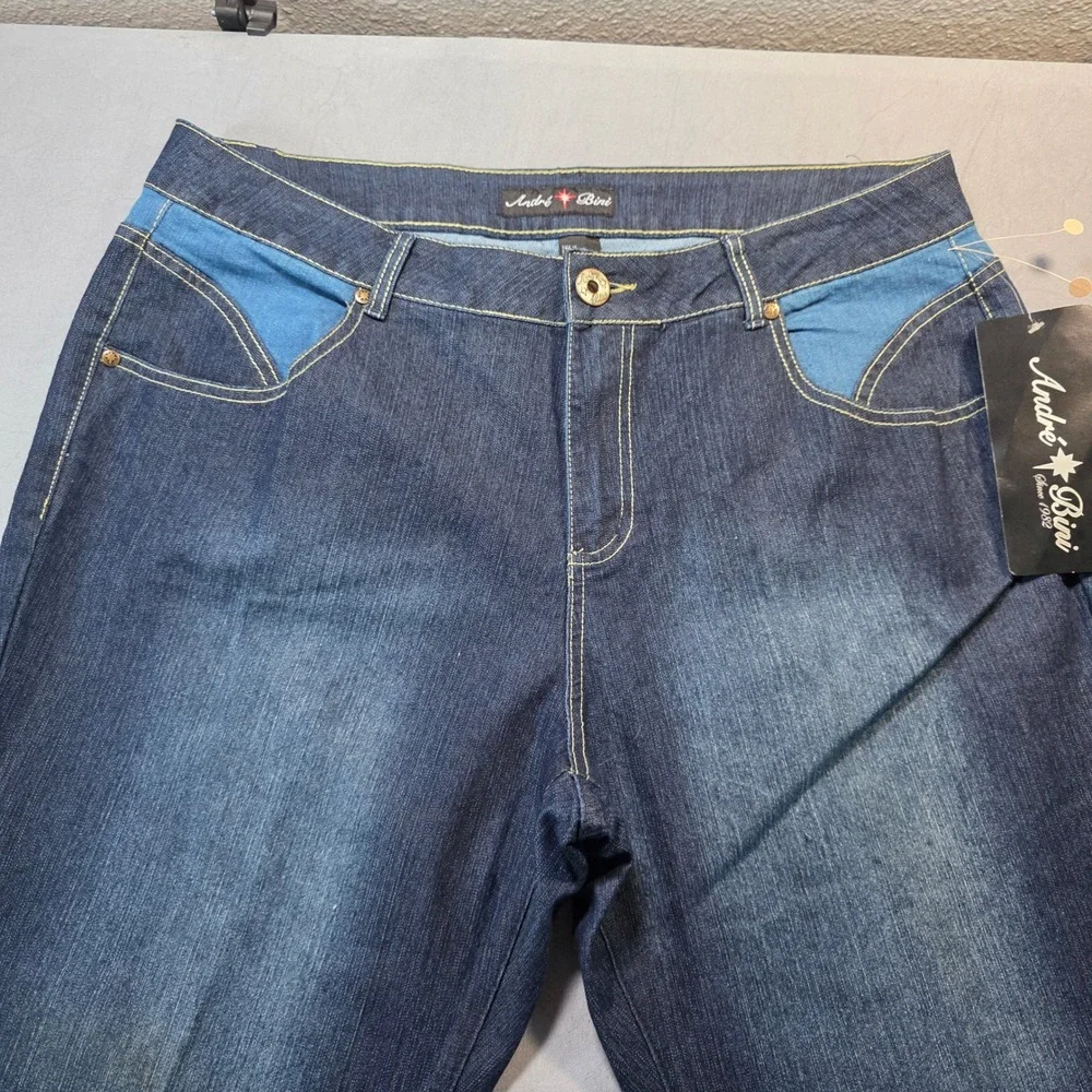 Andre Bini Womens Size 18 Flare Leg Jeans Blue Two Tone Colorblock High Rise NWT